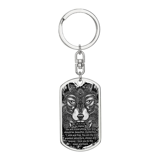 alpha wolf dog tag keychain
