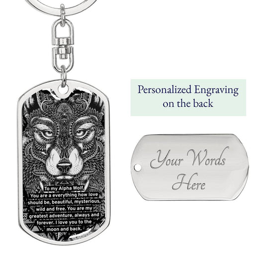 alpha wolf dog tag keychain