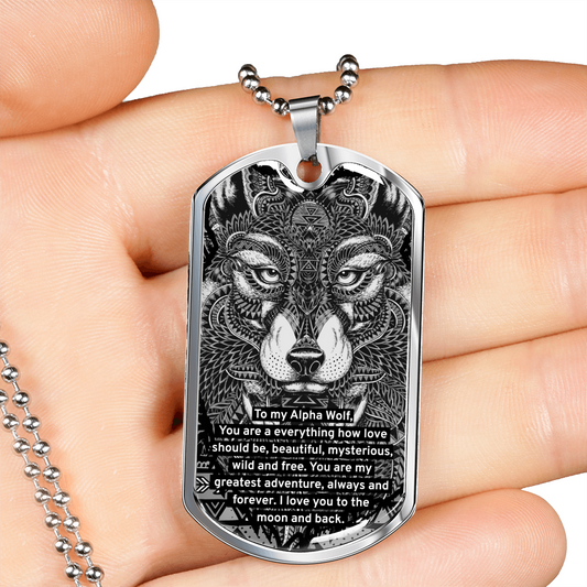 alpha wolf dog tag necklace