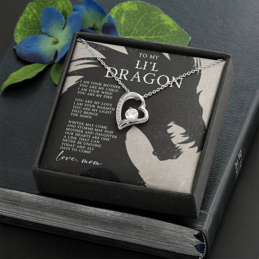 dragon head mother daughter heart necklace, dragon mother heart necklace gift for daughter