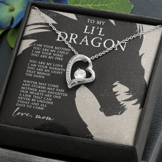 dragon head mother daughter heart necklace, dragon mother heart necklace gift for daughter